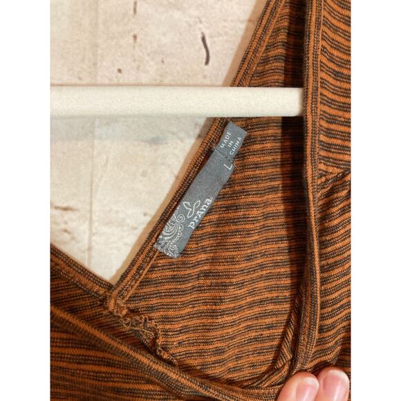 PrAna Romper Womens Large Rust Brown Striped Hemp & Organic Cotton Lightweight - Picture 2 of 15